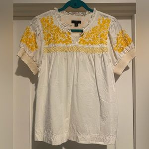 J. Crew smocked, embroidered blouse